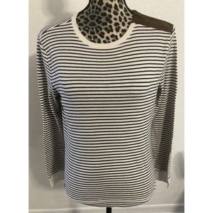 Ralph Lauren Blouse Top XL Nautical Stripes white blue Patch Elbows round neck